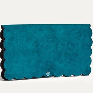 Turquoise suede Karen Mullen clutch